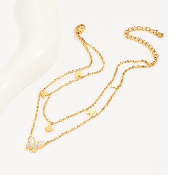 Luxe Gold Tone Stainless Steel Butterfly Anklet - Picture 2 of 3